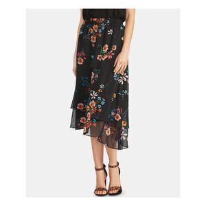 NWT RACHEL ROY Womens Black Floral Midi Pleated Skirt S